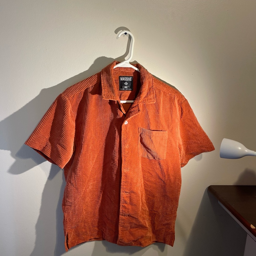 Men's Corduroy Buttons Up Orange Shirt